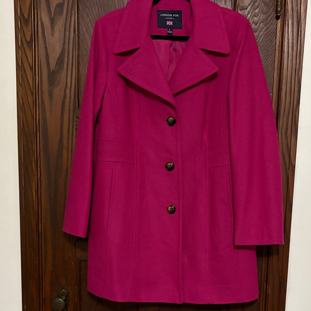 London Fog Women's Bold Pink Pea Coat